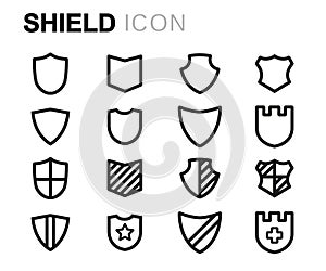 Vector black line shield icons set