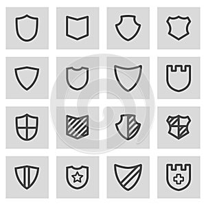 Vector black line shield icons set