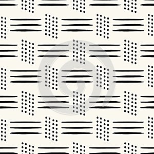 Vector black lines dots ecru white repeat pattern