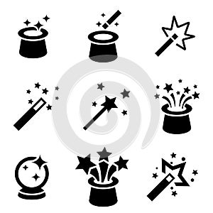 Vector black magic icons set.