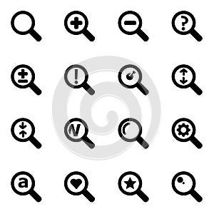 Vector black magnifying glass icon set