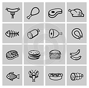 Vector black meat and sausage icon set photo