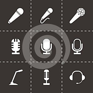 Vector black microphone icons set