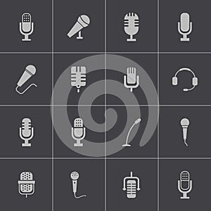 Vector black microphone icons set