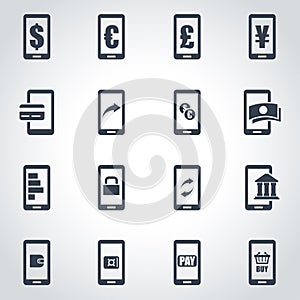 Vector black mobile banking icon set