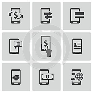 Vector black mobile banking icons set