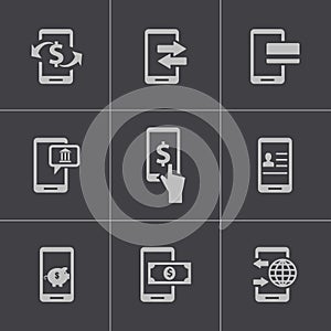 Vector black mobile banking icons set