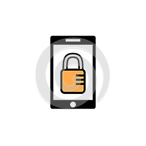 Vector black mobile phone with a locked padlock
