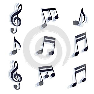 Vector black monochromatic musical notes and symbols isolated on