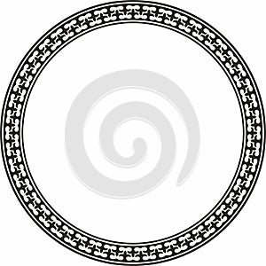 Vector black monochrome round Kazakh national ornament.