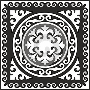 Vector black monochrome square Kazakh national ornament.