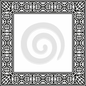 Vector black monochrome square Kazakh national ornament.