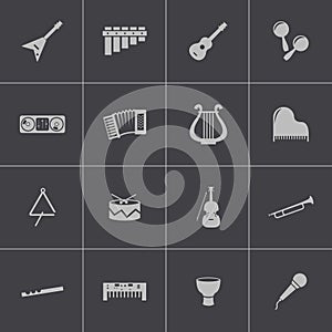Vector black music instruments icons set
