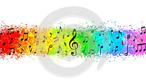 Vector Black Music Notes in Colorful Spatters and Splashes Background