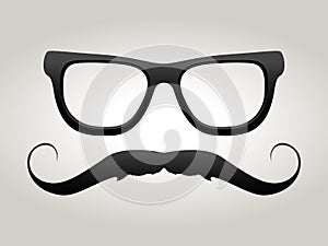 Vector black mustache with glasses illustration.