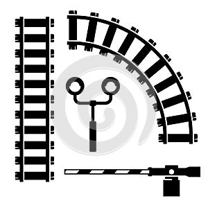 Vector black objects for rail road icons set photo