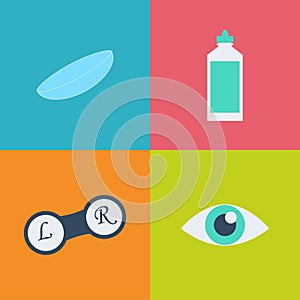 Vector black optometry icon set. Optician, ophtalmology, vision correction, eye test, eye care, eye diagnostic