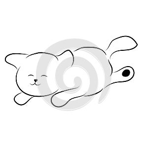 Vector black outline drawing cute lying cat silhouette