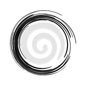 Vector black paint brush circle stroke. Abstract japanese style hand drawn black ink circle