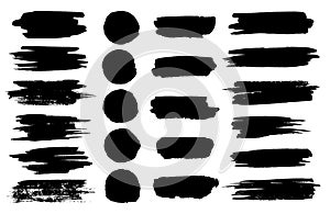 Vector black paint brush spots, highlighter lines or felt-tip pen marker horizontal blobs. Marker pen or brushstrokes