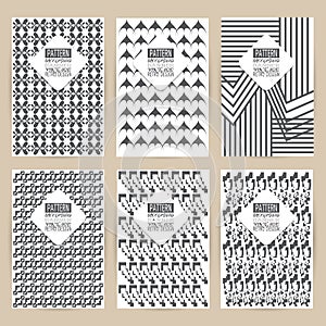 vector black pattern set of Vintage background banner retro brochures templates cards six frames design Scribbled lines rectangle