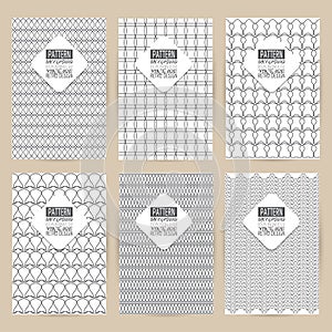 vector black pattern set of Vintage background banner retro brochures templates cards six frames design Scribbled lines rectangle