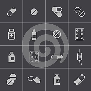 Vector black pills icon set