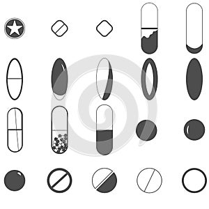 Vector black pills icon set