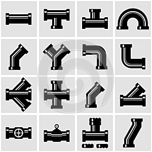 Vector black pipe fittings icon set