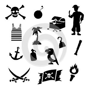 Vettore nero pirati icone impostato 