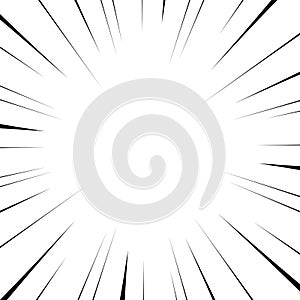 Vector black radial lines for comics, superhero action. Manga frame speed, motion, explosion background. Isolated background.