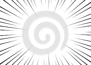 Vector black radial lines for comics, superhero action. Manga frame speed, motion, explosion background. Isolated background.