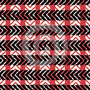 Vector black red chevrons beige seamless pattern