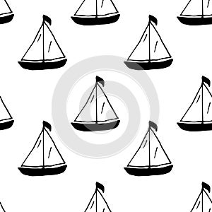 Vector black seamless pattern boat dinghy sailboat