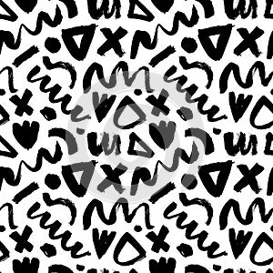 Vector black seamless pattern in Memphis style.