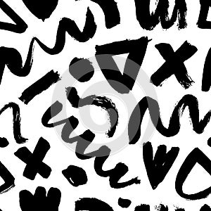 Vector black seamless pattern in Memphis style.