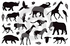 Vector black set of African animals silhouette