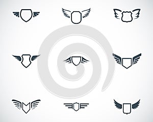 Vector black shield icons set