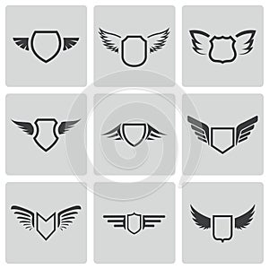 Vector black shield icons set
