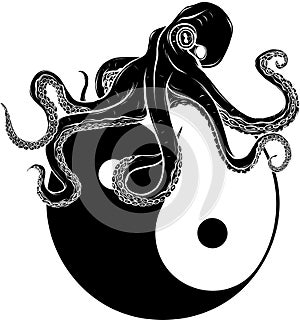 vector black silhouette of Deep Sea Octopus Logo