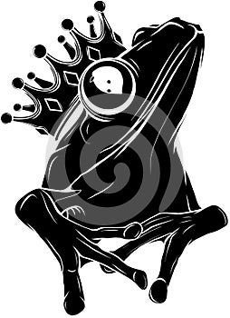 vector black silhouette of Frog king cartoon