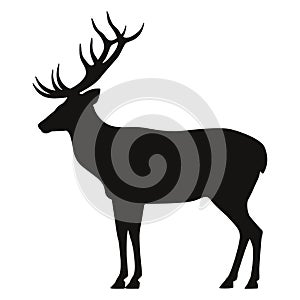 Vector black silhouette horned deer icon side view