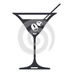 Vector Black Silhouette Icon - Martini Cocktail Glass