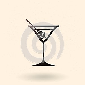 Vector Black Silhouette Icon - Martini Cocktail Glass