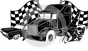 vector black silhouette of set transportation on white background