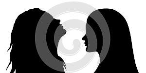 Vector black silhouette of 2 women faces in profile