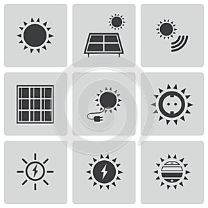 Vector black solar energy icons set