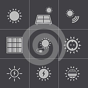 Vector black solar energy icons set
