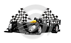 Vector black spider racing cars and flags