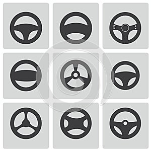 Vector black Steering wheels icons set